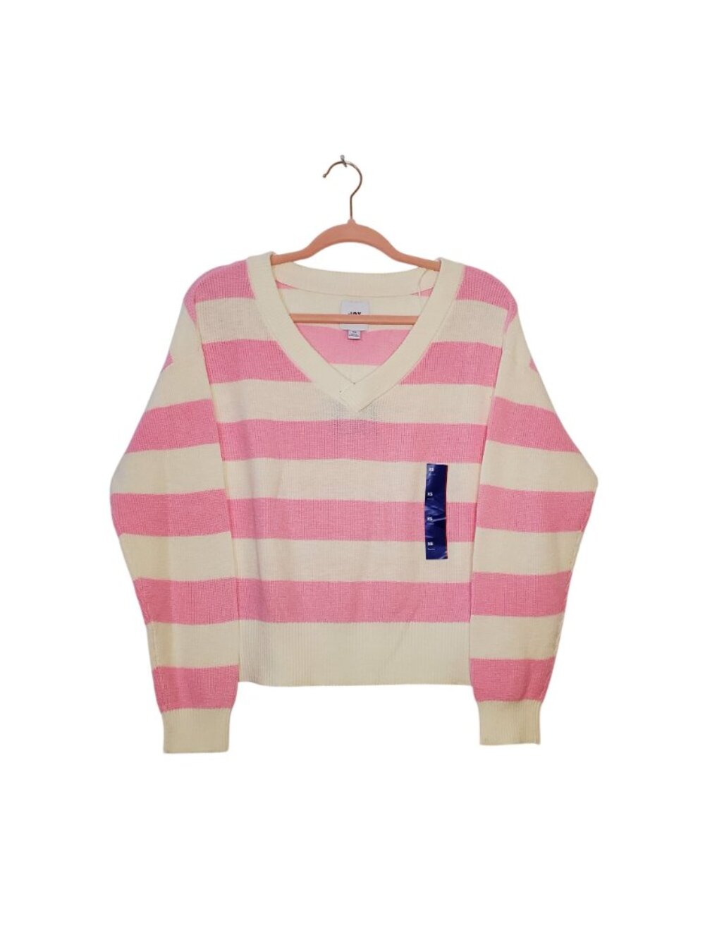 JoyLab Women's XS Pink & Cream Striped V-Neck Sweater Oversized - Picture 3 of 8